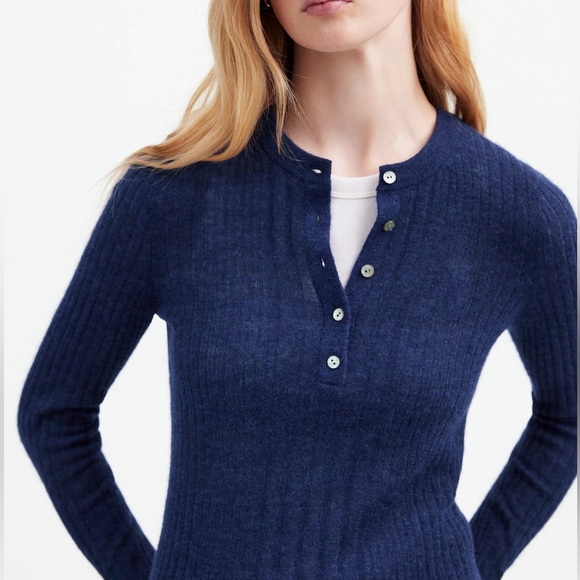 Madewell Sweaters - Madewell Alpaca Navy Blue Thermal Long Sleeve Top